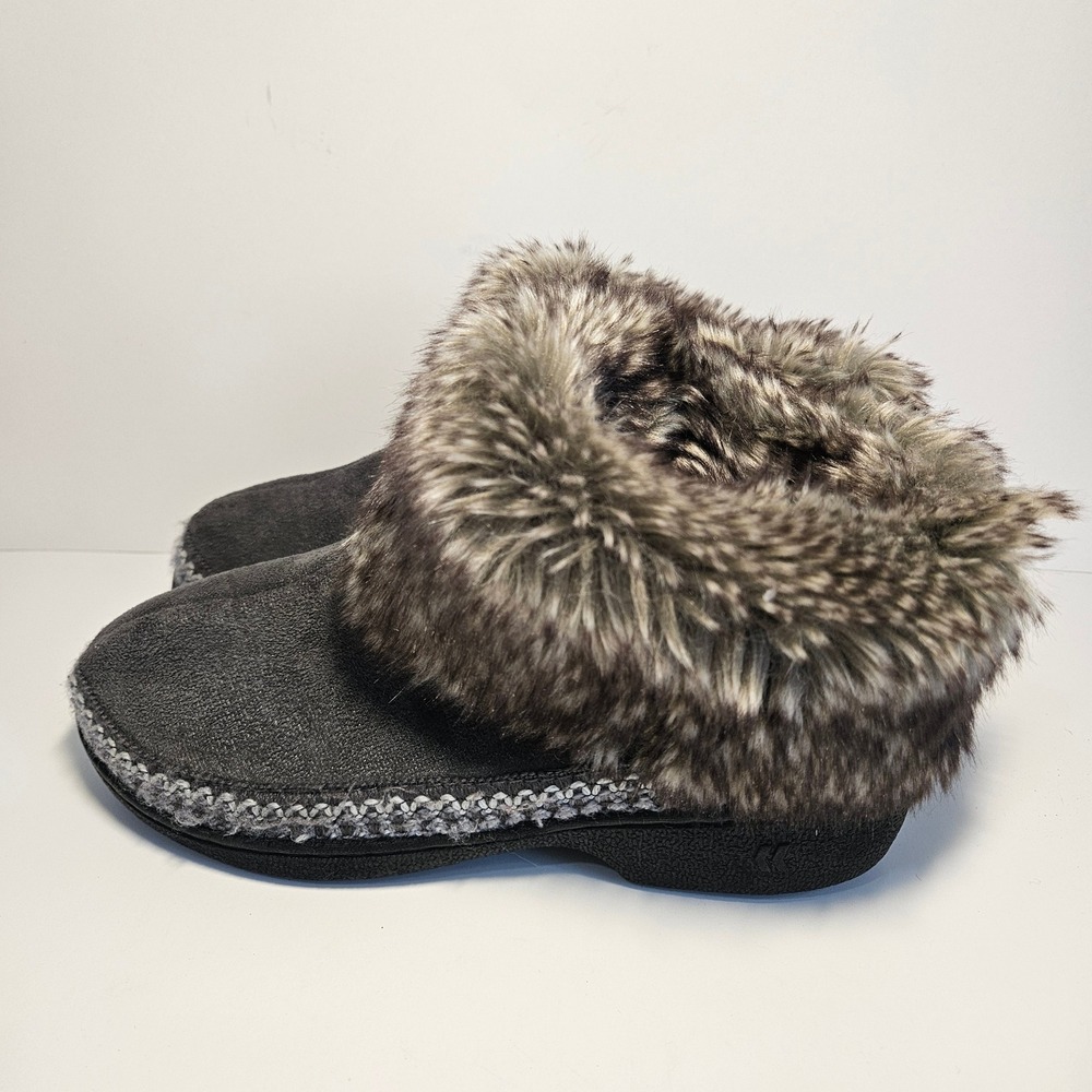 Isotoner Womens Grey Faux Suede Fur Trim Slipper Boots Size‎ 6.5-7 37